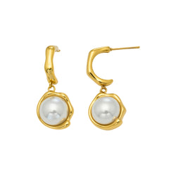 18K Gold-Plated Pearl-Look Drop Hoop Earrings