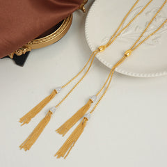 18K Gold-Plated Sparkle Tassel Long Necklace