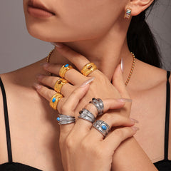 Tiger Eye or Turquoise Textured Ring