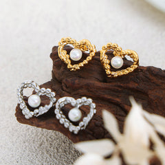 Pearl-Look Open Heart Stud Earrings