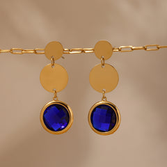Gold-Tone Round Glass Triple Drop Earrings