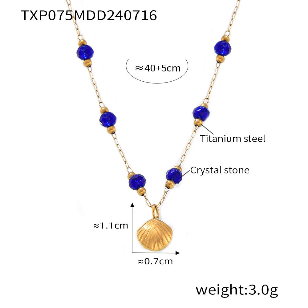 18K Gold-Plated Blue Bead Shell Necklace or Earrings