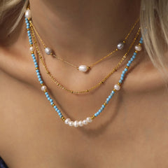 Turquoise & Freshwater Pearl Beaded Necklace & Bracelet