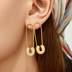 18K Gold-Plated Cubic Zirconia Safety-Pin Earrings