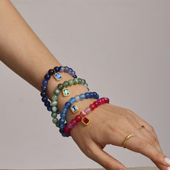 Natural Agate Beaded Stretch Bracelet