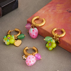Resin Flower & Agate Drop Hoop Earrings