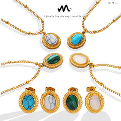 Oval Stone-Look Necklace or Earrings