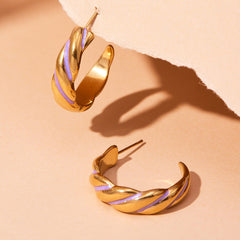 Enamel Spiral Stainless Steel Hoop Earrings