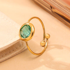 Gold-Tone Round Glass Open Ring