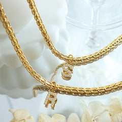 Cubic Zirconia Initial Letter Chain Necklace