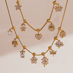 18K Gold-Plated Cubic Zirconia Charms and Chain Designs