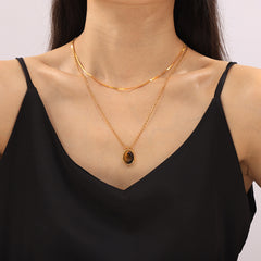 Tiger Eye Pendant Necklace & Flat Chain