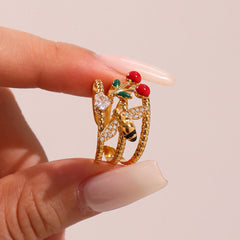 Enamel Cherry and Bee Open Ring Designs