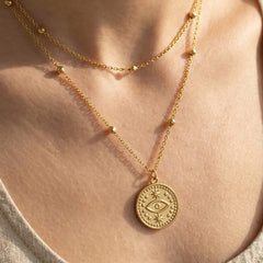 Layered Eye Coin Pendant Necklace