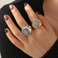 18K Gold-Plated Oval Pave Statement Ring