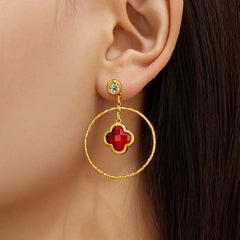 18K Gold-Plated Glass Clover Circle Drop Earrings