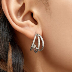 Textured Triple-Line C-Hoop Earrings