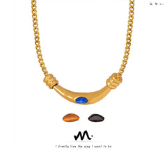 Natural Stone Curved Pendant Necklace