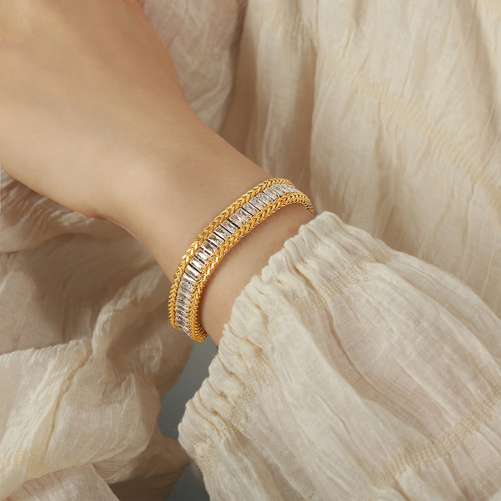 Cubic Zirconia Textured Link Bracelet