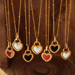 Reversible Shell-Inlay Heart Pendant Necklace