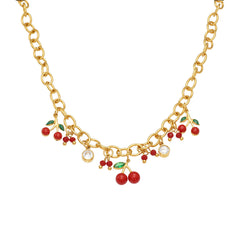 Gold-Tone Enamel Cherry Charm Necklace or Bracelet