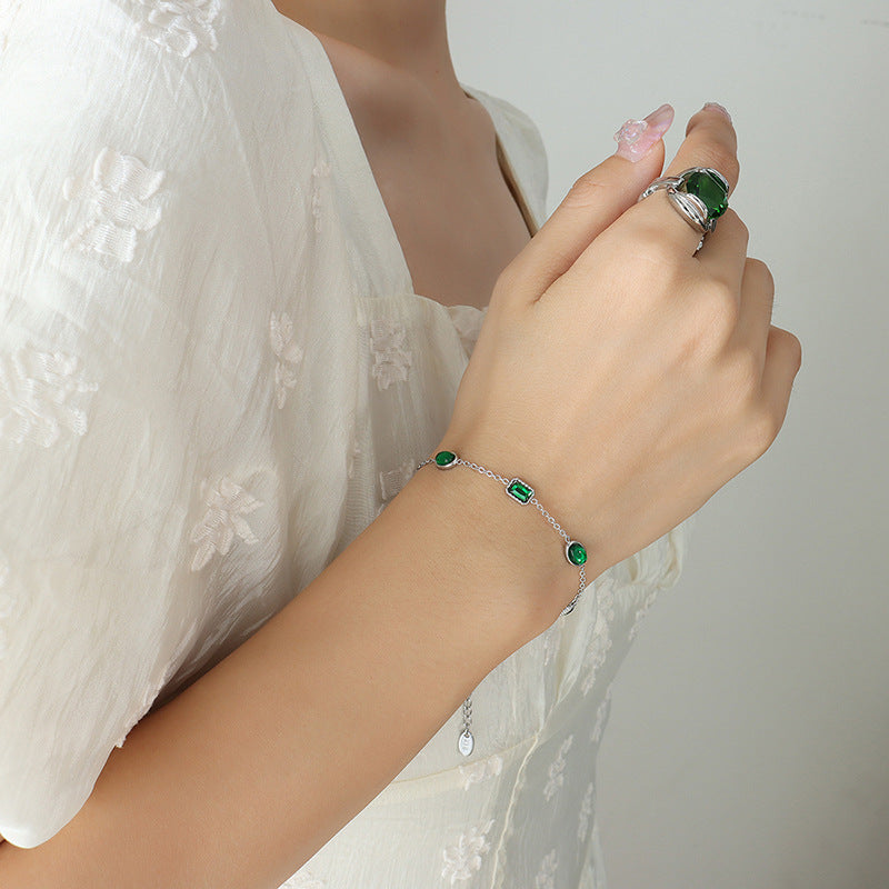 Emerald-Green Cubic Zirconia Station Bracelet