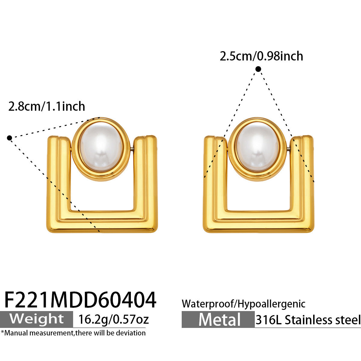18K Gold-Plated Geometric Pearl-Look Stud Earrings