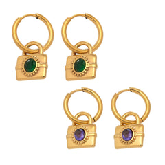 Cubic Zirconia Padlock Charm Hoop Earrings