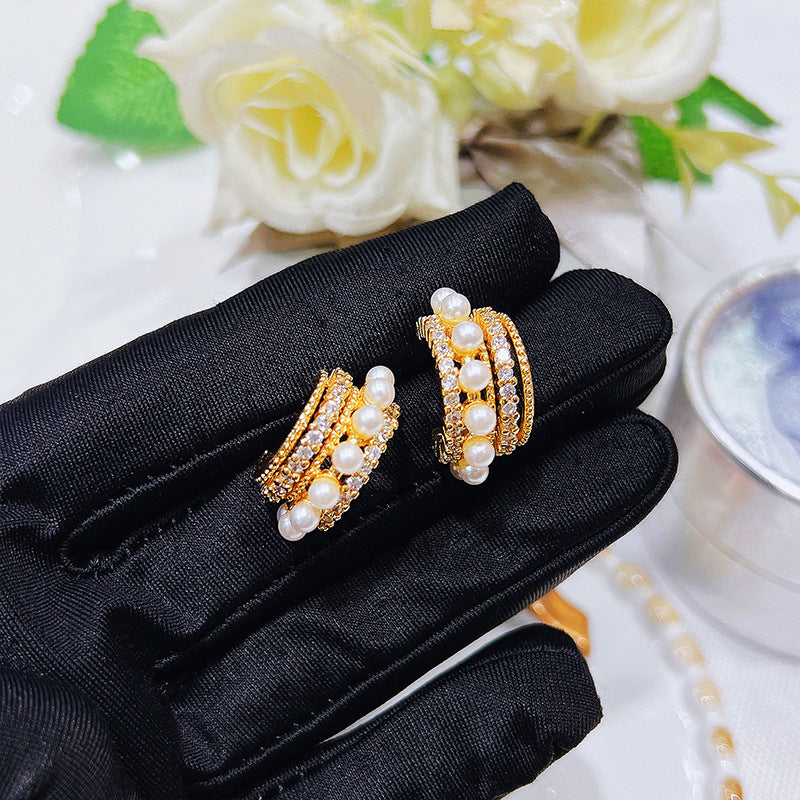 Nicolette Vintage-Inspired Pearl Pavé Stud Earrings
