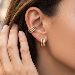 18K Gold-Plated Cubic Zirconia Three-Row Hoops