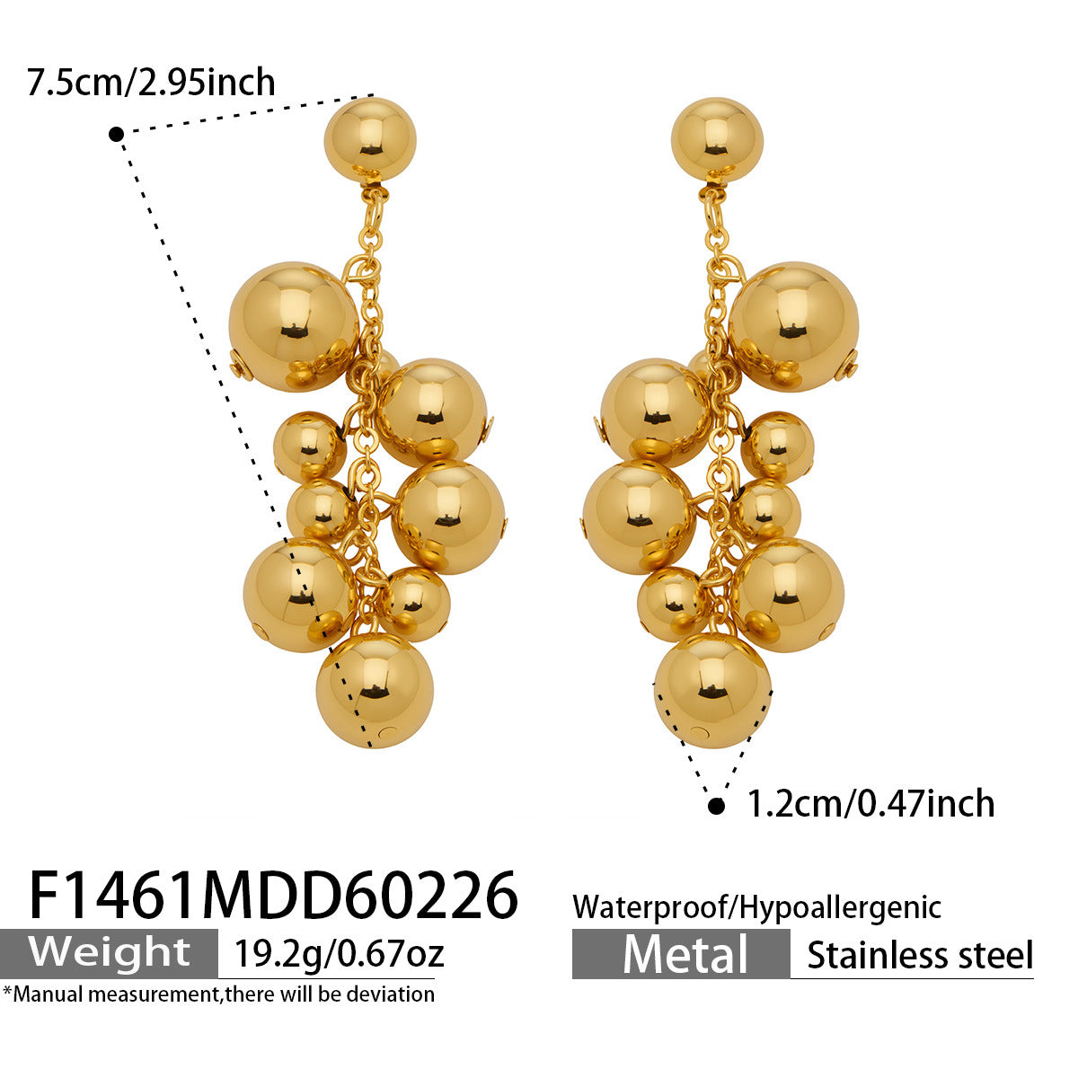 18K Gold-Plated Polished Ball Cluster Drop Earrings