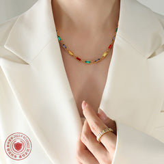 Colorful Rectangular Stone Necklace & Bracelet