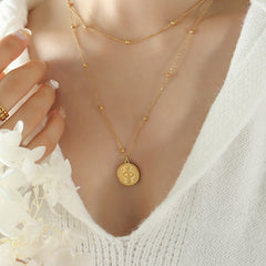 Layered Coin Pendant & Beaded Chain Necklace