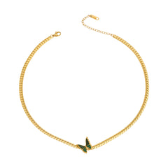 Gold-Tone Green Butterfly Pendant Chain Necklace
