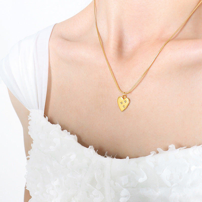 18K Gold-Plated Heart Stone-Accent Snake Chain Necklace