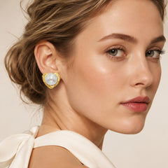 18K Gold-Plated Heart Faux Pearl Stud Earrings