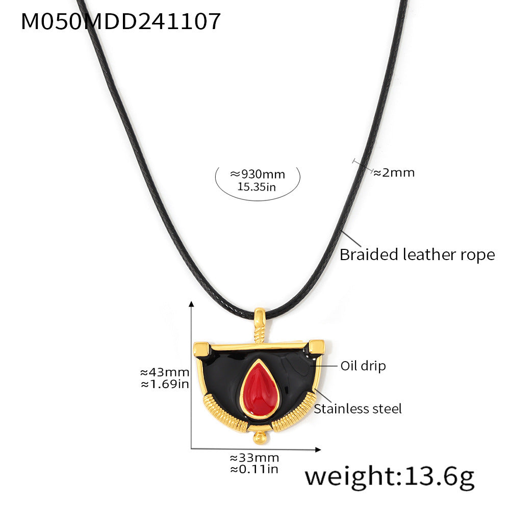 Enamel Geometric Cord Necklace