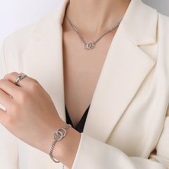 Double Ring Detail Stainless Steel Chain Bracelet