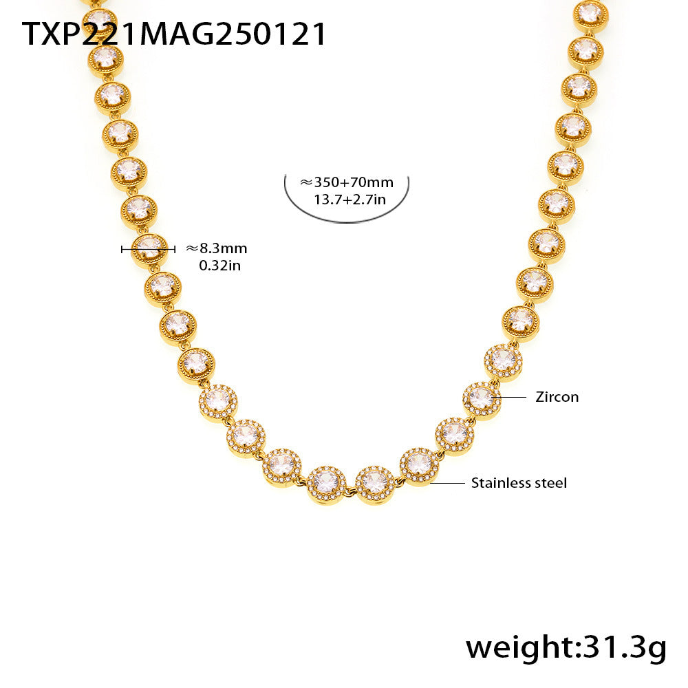 Cubic Zirconia Round-Link Necklace & Bracelet