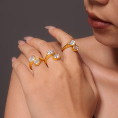 18K Gold-Plated Twin Teardrop Cubic Zirconia Ring
