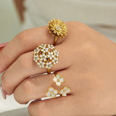 Daisy and Enamel Flower Ring Collection