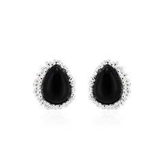 Daphne Vintage-Inspired Black Agate Teardrop Stud Earrings