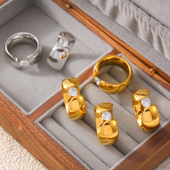 18K Gold-Plated Clear Stone Open Ring