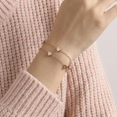Layered Heart Charm Stainless Steel Bracelet