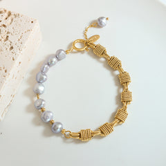 Gray Freshwater Pearl & Brass Chain Bracelet
