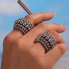 Five-Row Stainless Steel Beaded Open Ring
