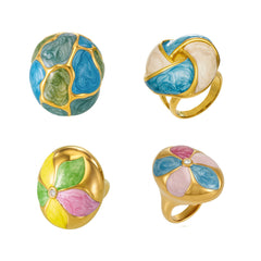 Colorful Enamel Sculptural Statement Rings