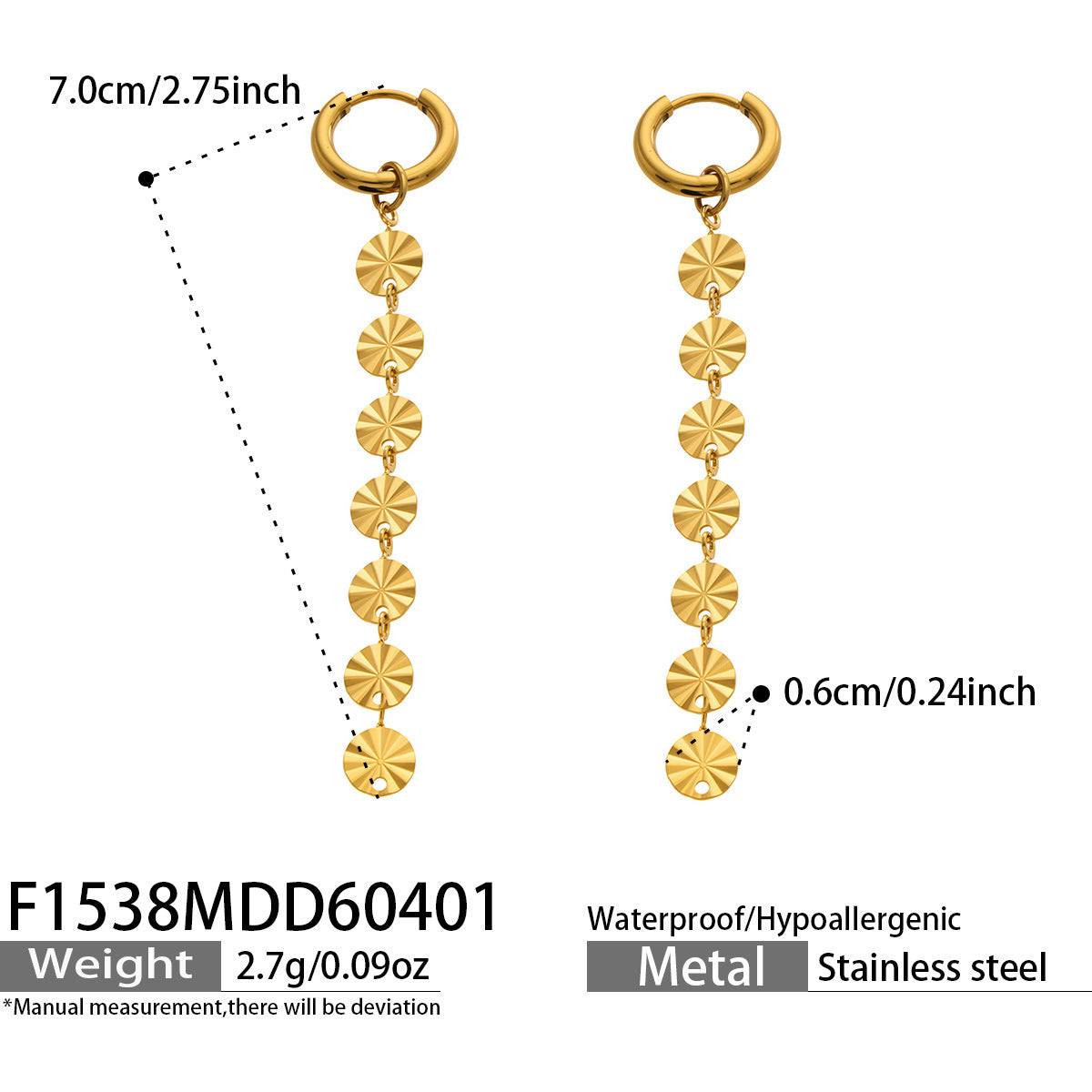 Textured Disc Long Drop Earrings
