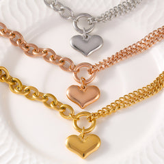 Mixed-Link Heart Charm Bracelet