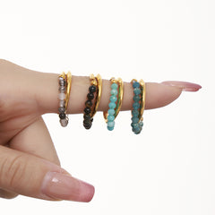 18K Gold-Plated Natural Stone Bead Double-Band Ring